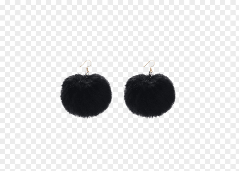 Pom Drop Earrings Black Chain Fake Fur PNG