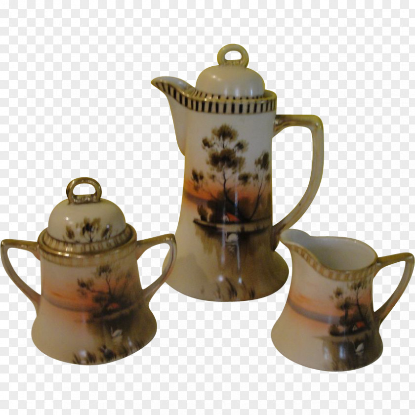 Hand Painted Coffee Kettle Cup Ceramic Pottery Teapot PNG