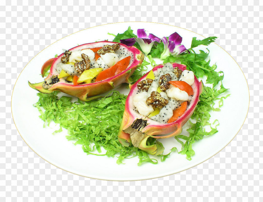 Pitaya Peach Fried Shrimp Balls Prawn Fruit Salad Sushi Vegetarian Cuisine Hors Doeuvre PNG