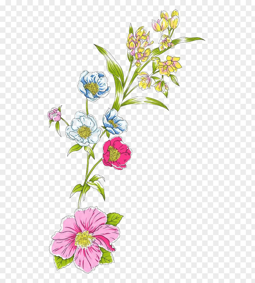 Colorful Floral Decoration Material Design Watercolor Painting PNG