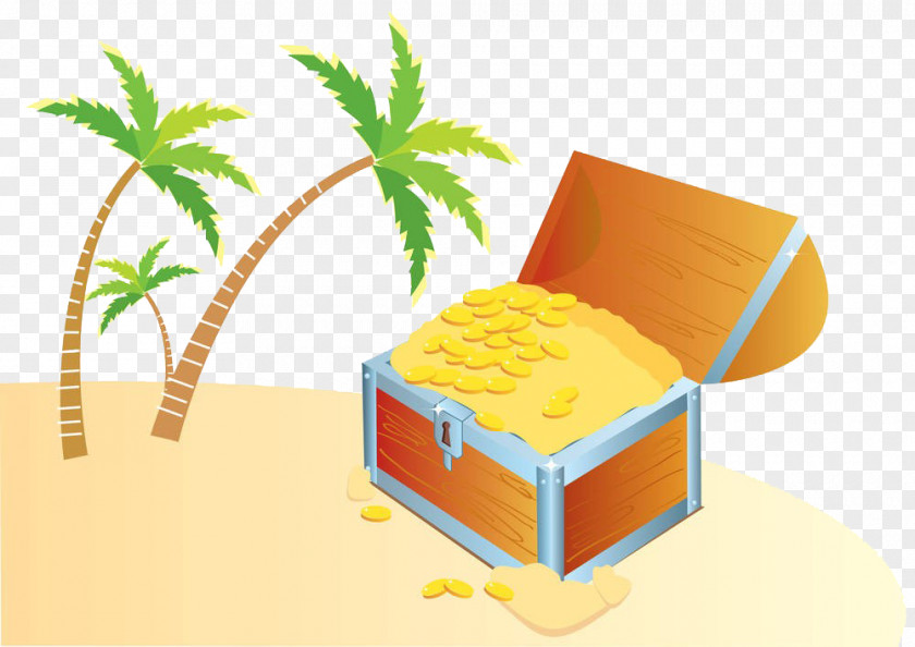 Coconut Tree Next To The Coin Box Treasure Island Buried Illustration PNG