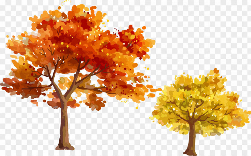 Autumn Trees Leaves Vector Material Hand-painted Tree Leaf PNG