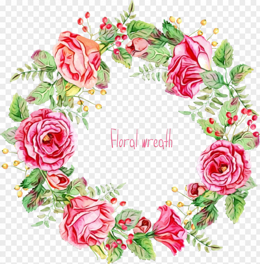 Watercolor Painting Wreath Rose Flower PNG