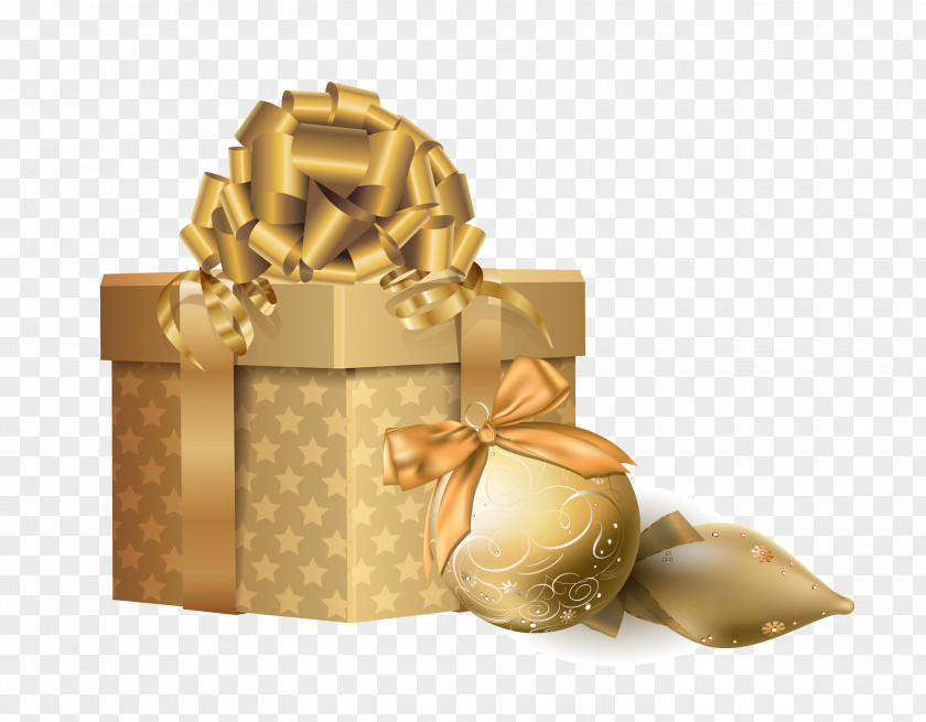 Golden Gift Christmas Clip Art PNG