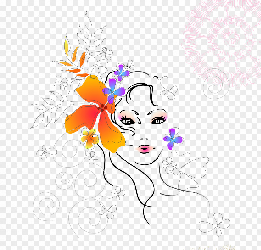 Women Hand-painted Cartoon Illustration Flowers Background Material Fashion Display Resolution High-definition Television Wallpaper PNG