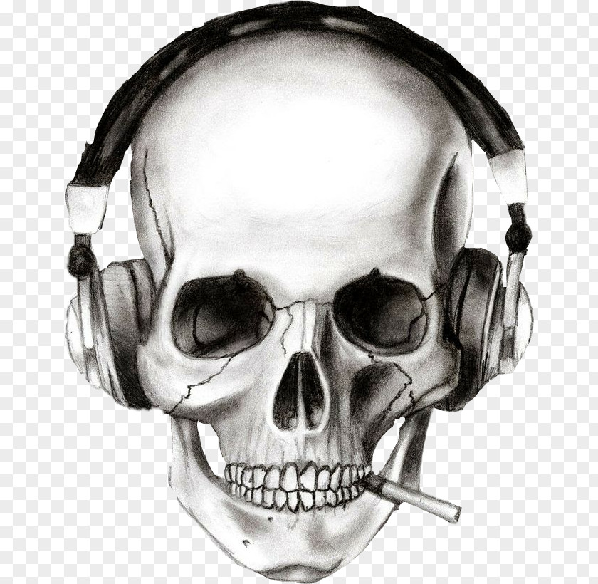 Headphones Drawing Skull Desktop Wallpaper PNG