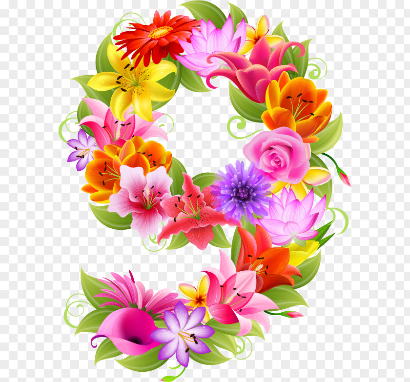 Flower Number Decoupage Clip Art PNG