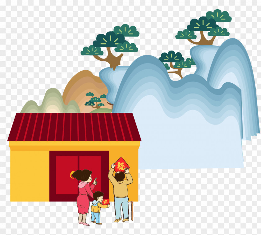 Affixed Cartoon Ancient Chinese Architecture Image PNG