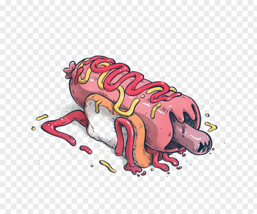 Pink Hot Dog Illustration Wellington Illustrator Drawing Art PNG