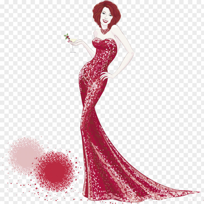 Cartoon Dress Bijin Woman Illustration PNG