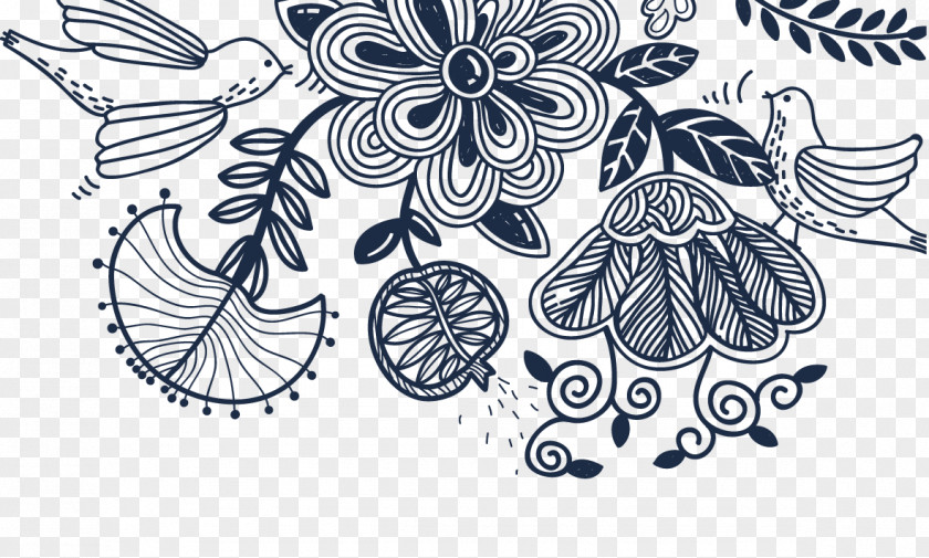 Line Drawing Flowers Bird-and-flower Painting PNG