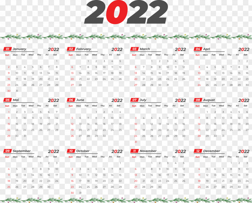 Printable Yearly Calendar 2022 2022 Calendar Template PNG