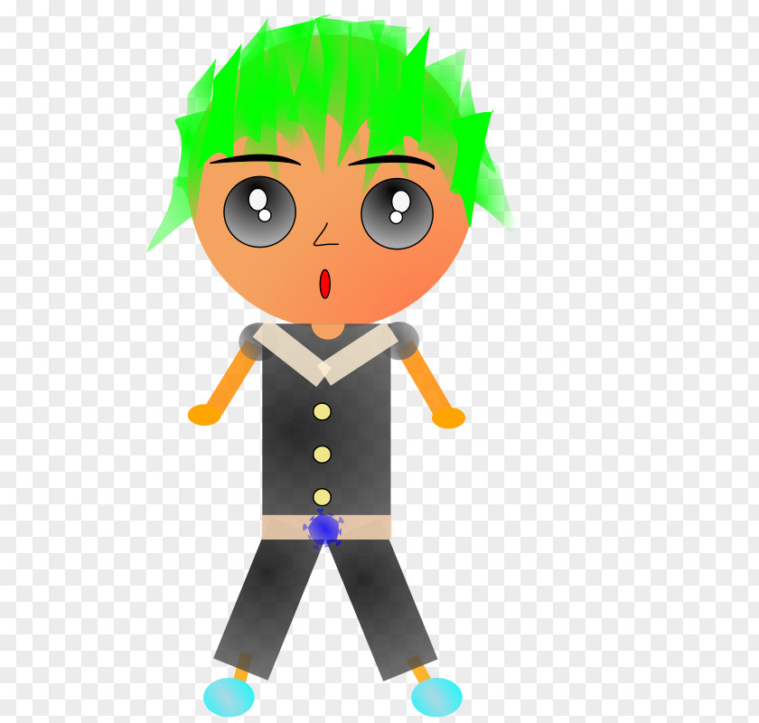Green Hair Boy Cartoon Clip Art PNG