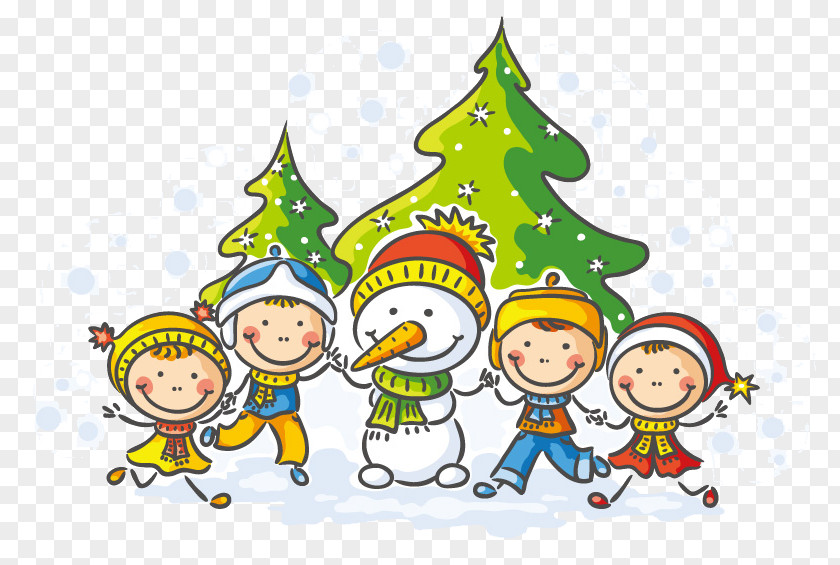 Children And Snowman Winter Clip Art PNG