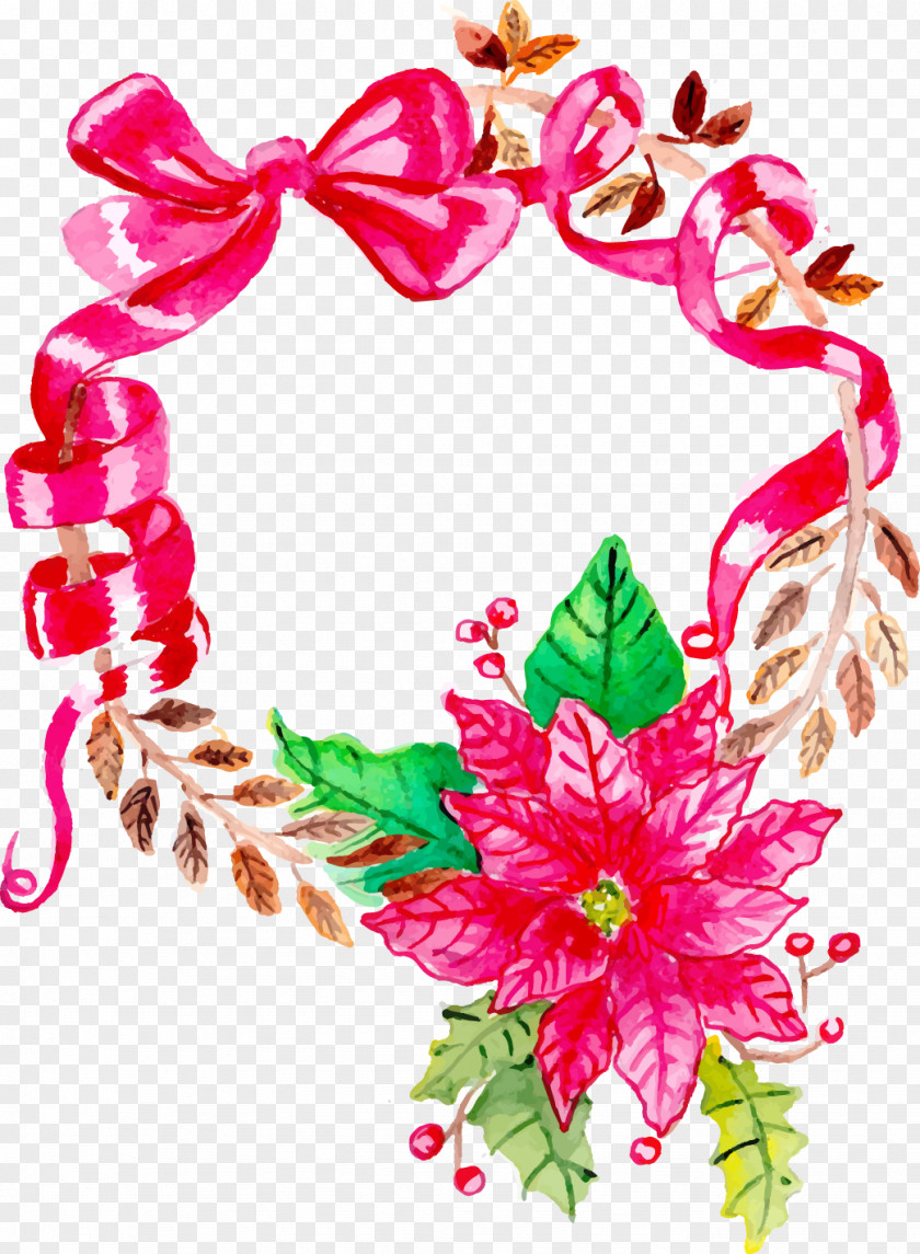 Hand-painted Christmas Wreath Floral Design Flower Bouquet PNG