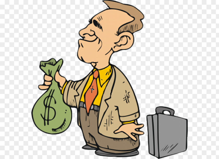 Cartoon Businessman Holding Money Bag Clip Art PNG
