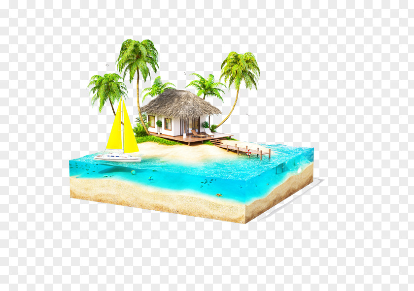 Perspective Coconut Tree Island Sailboat Stock Illustration ICICI Bank PNG
