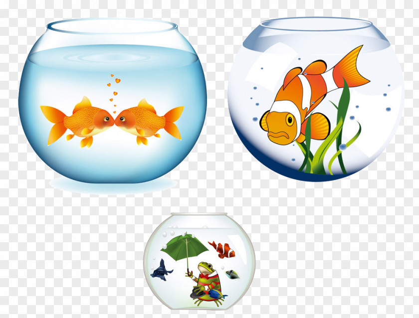 Three Cute Cartoon Hand-painted Tanks Goldfish Aquarium Tropical Fish Clip Art PNG