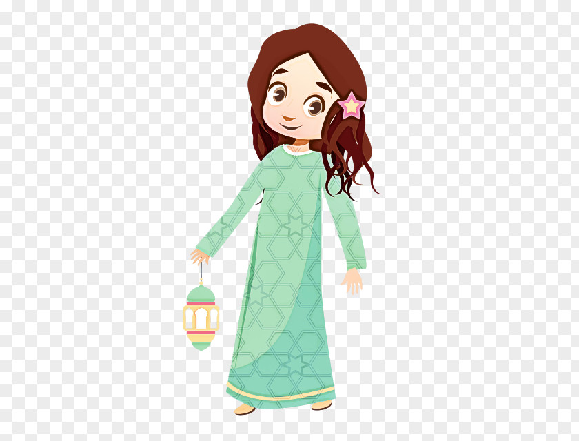 Cartoon Green Doll Brown Hair Sleeve PNG