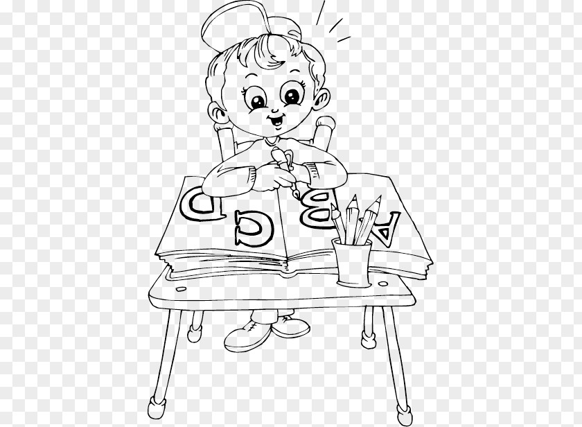 Sitting At Desk Coloring Book School Pupil Child PNG