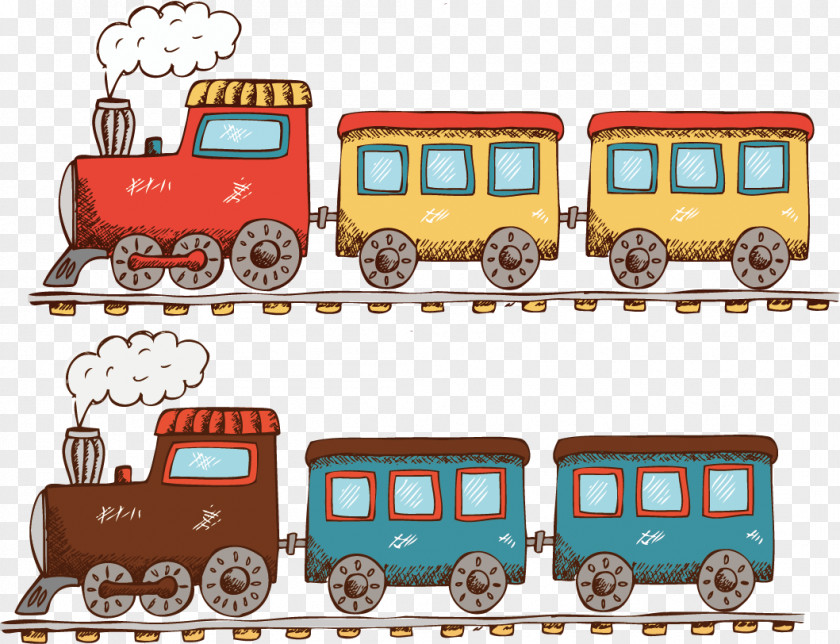 Cartoon Illustration Steam Train Running PNG