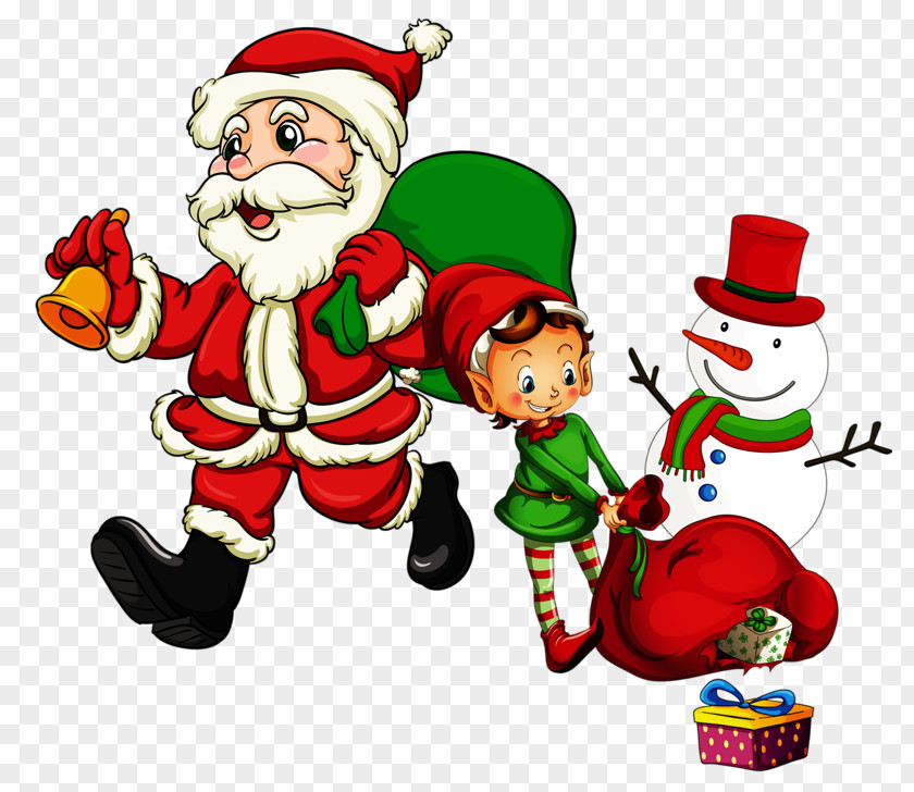 Santa Claus And Snowman Child Christmas Illustration PNG