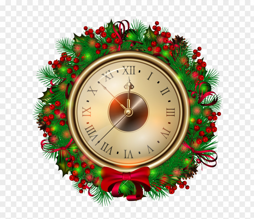 Vector Christmas Watch Santa Claus Clock New Year Clip Art PNG
