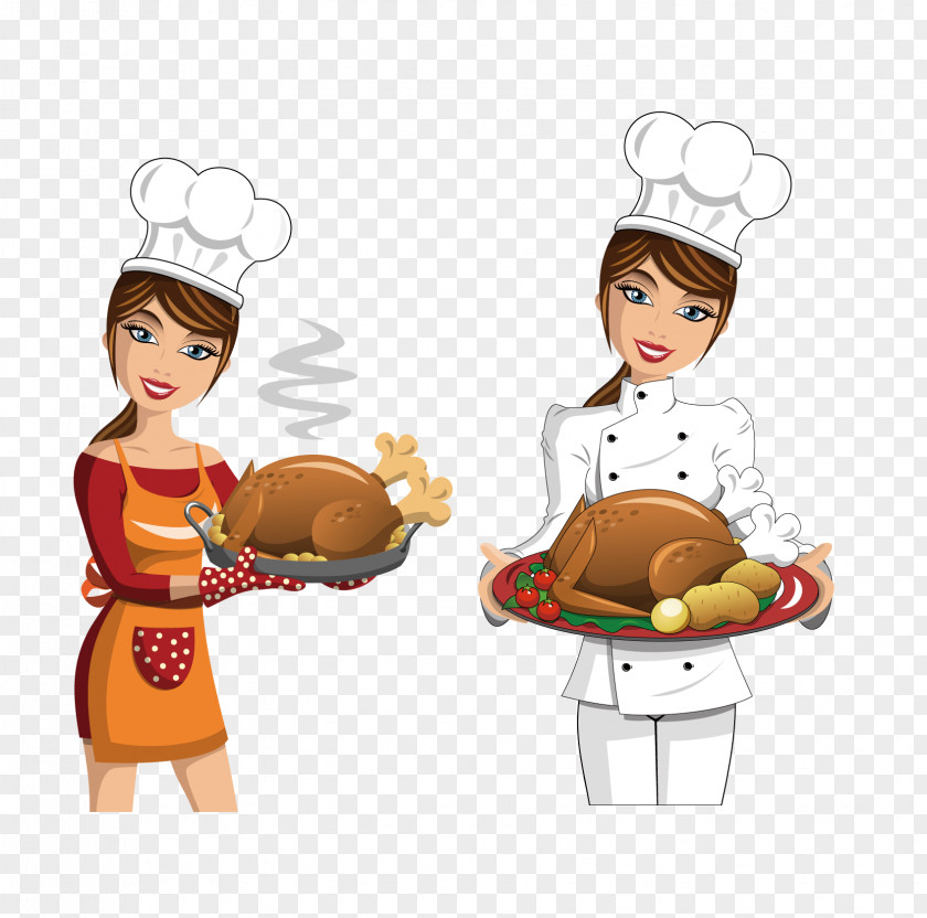Vector Beautiful Chicken Cooking Chef PNG