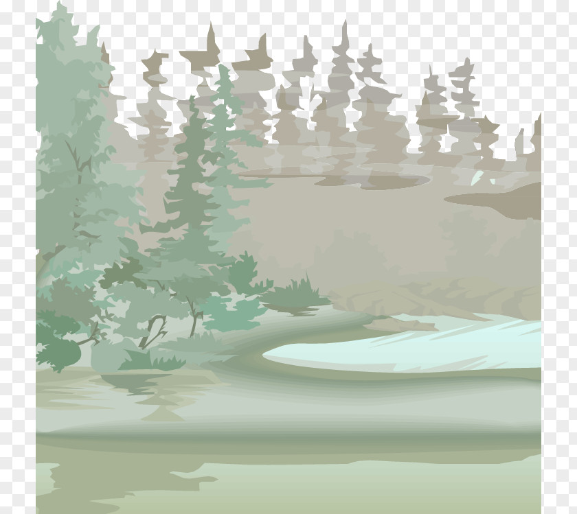 Vector Painted Lake Euclidean Fukei Silhouette PNG