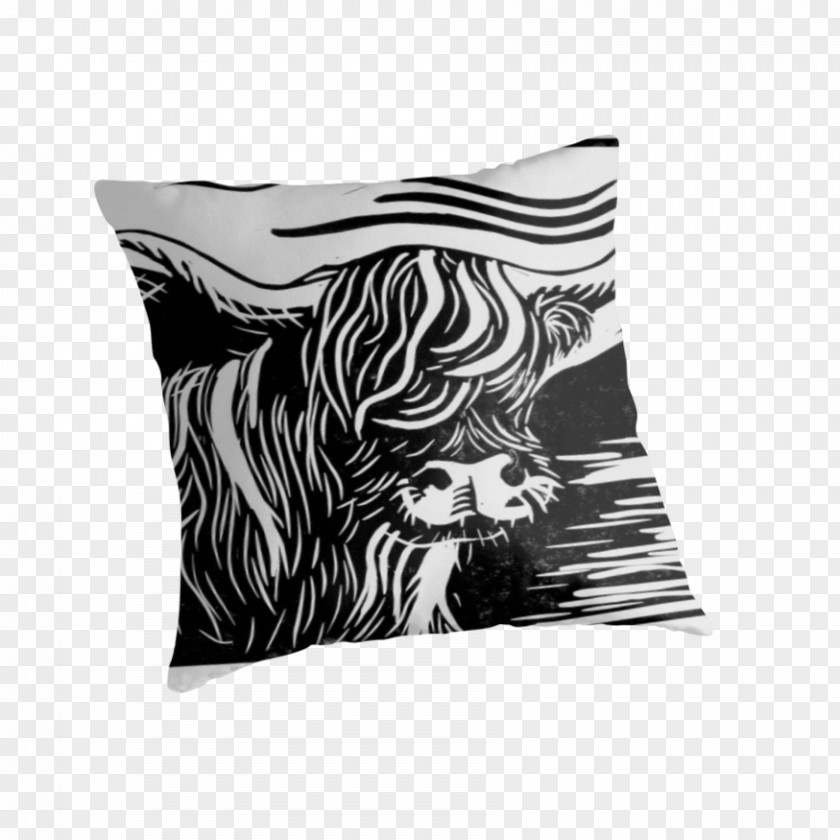 Highland Cow Throw Pillows Cushion Couch White PNG