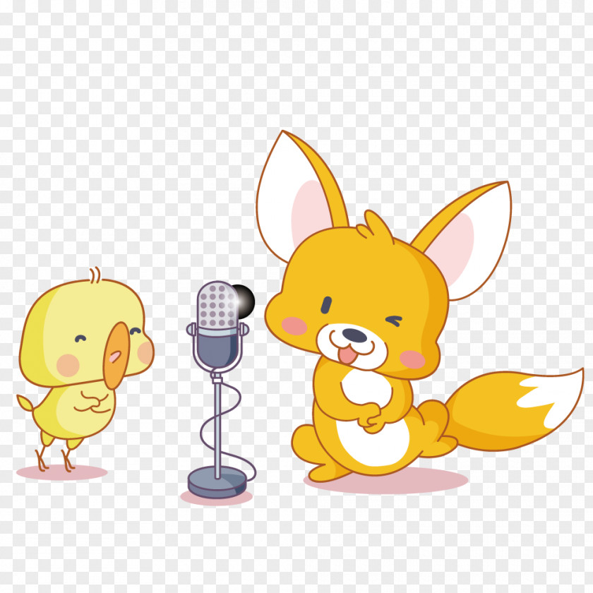Chick And Fox Singing Q-version Cartoon PNG