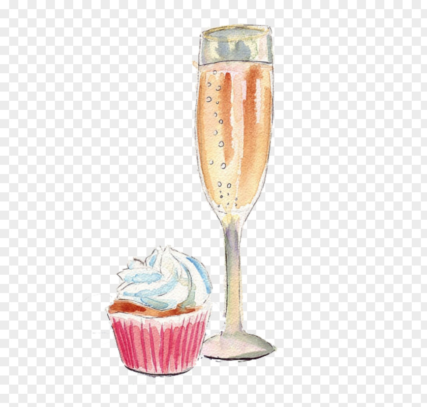 Champagne Cupcake Watercolor Painting Prosecco PNG