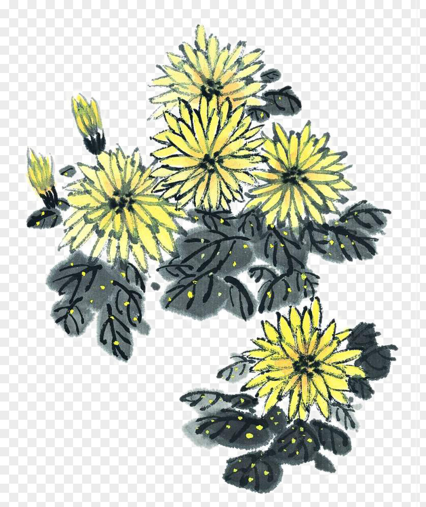 Ink Chrysanthemum Wash Painting PNG