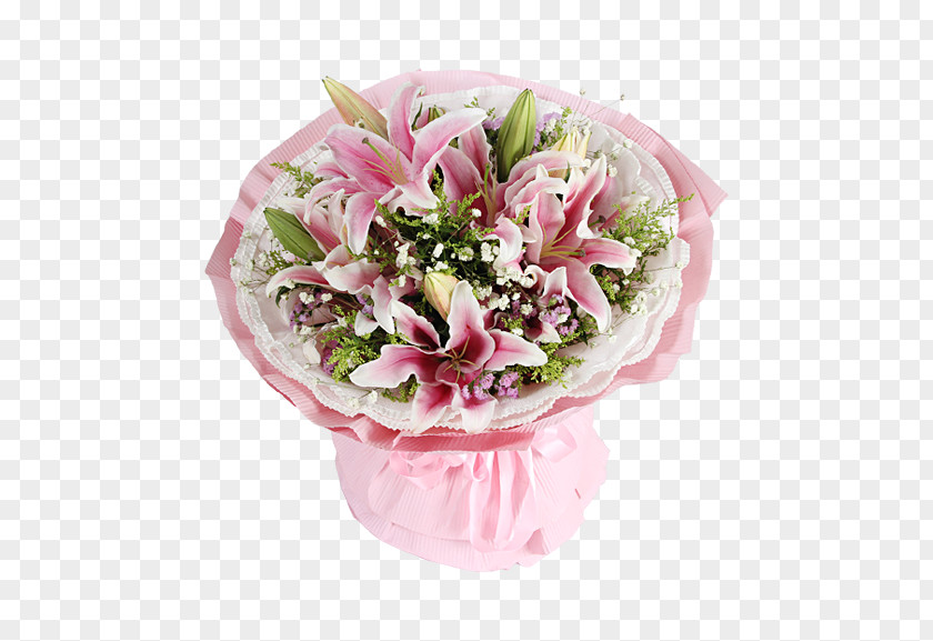 A Handful Of Pink Lily Flowers Floral Design Lilium Flower Bouquet PNG