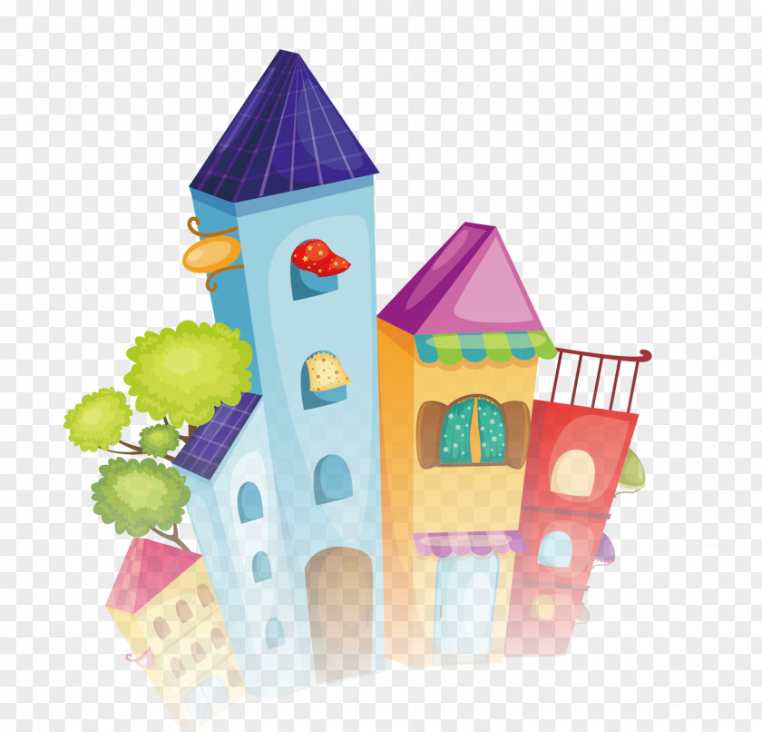 Hand-painted Cartoon Castle Cityscape Photography Illustration PNG