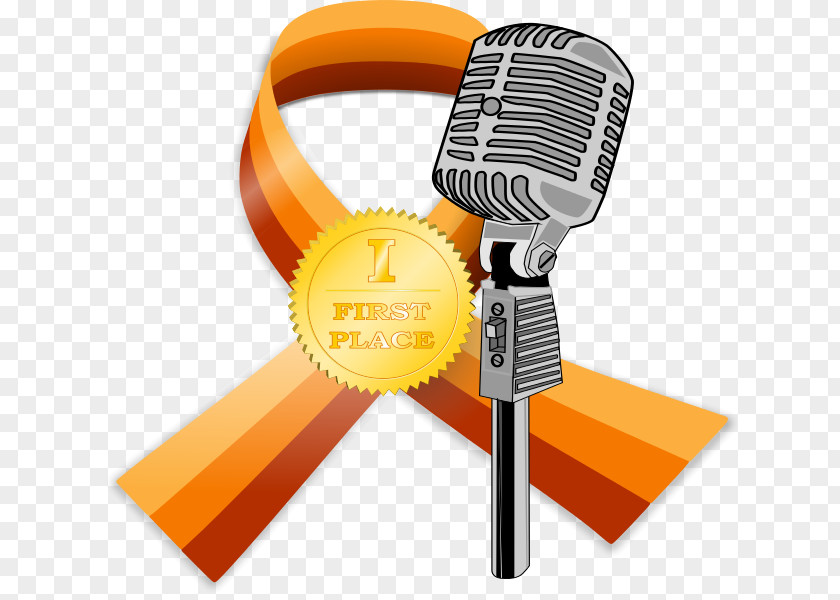 Gold Microphone Award Ribbon Medal Clip Art PNG