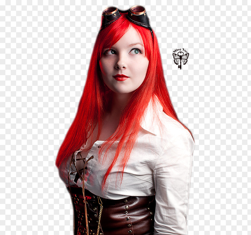 Steampunk Moon Woman Red Hair Fiction Coloring PNG