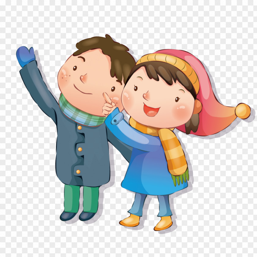 Winter Male And Female Friends Child Wallpaper PNG