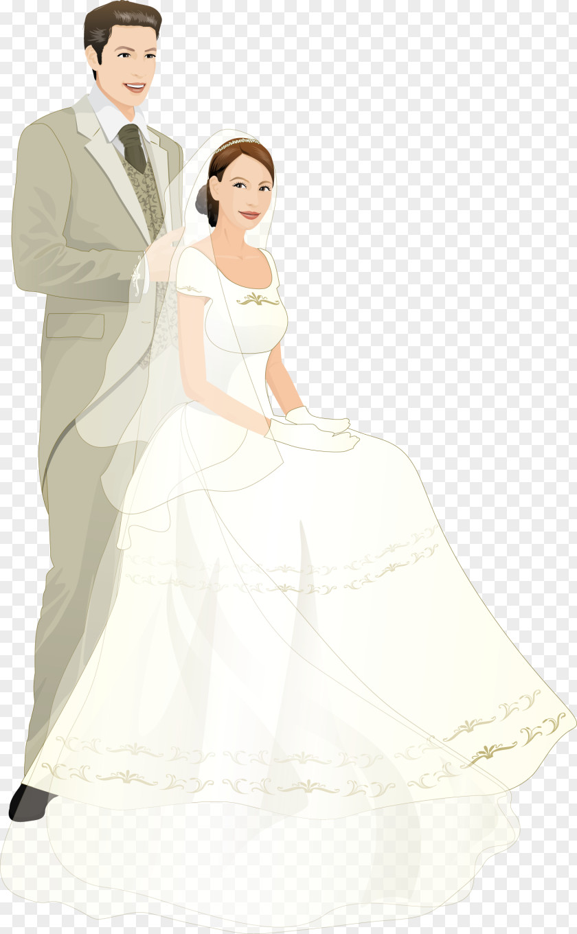 Cartoon Married Couple Bridegroom Wedding PNG