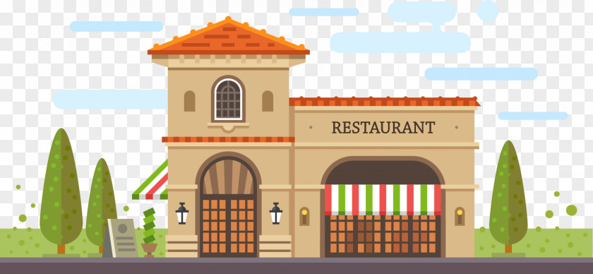 Flat Views Of The City Vector Material Cafe Restaurant Building Pizza PNG