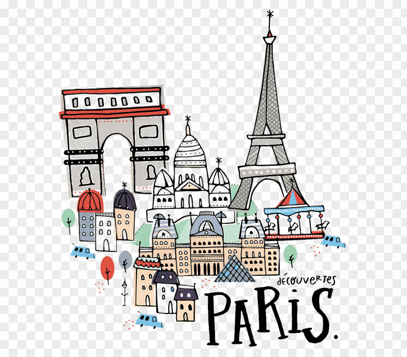 Hand-painted Paris Vacation Recommended Cartoon Drawing Illustration PNG