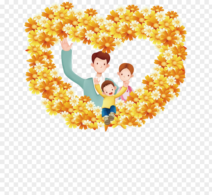 Daisy Family Portrait Painted Heart-shaped Pattern Clip Art PNG