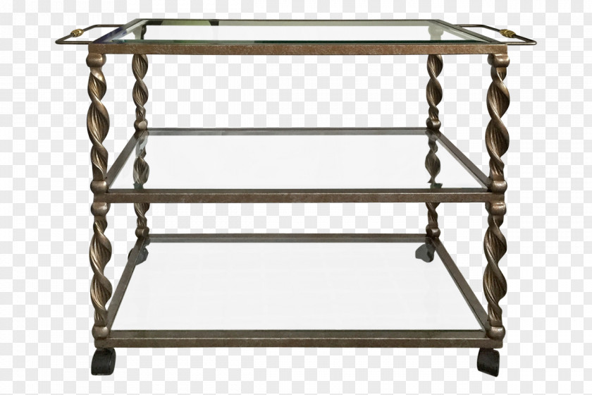 Glass Beveled Table Cart Brass PNG