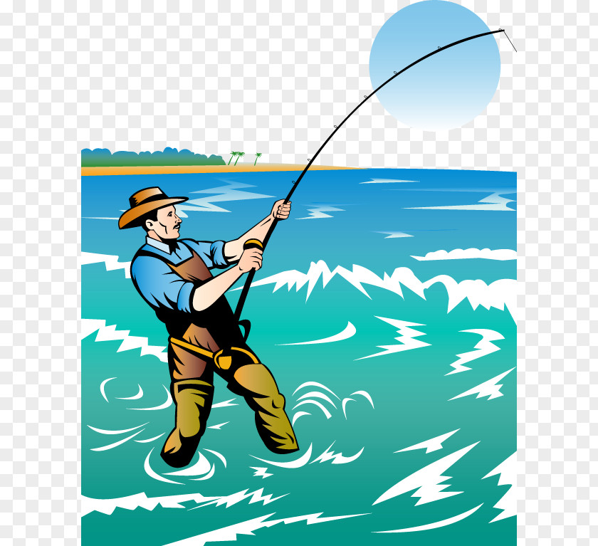 Vector Fishing Rod Fisherman Clip Art PNG