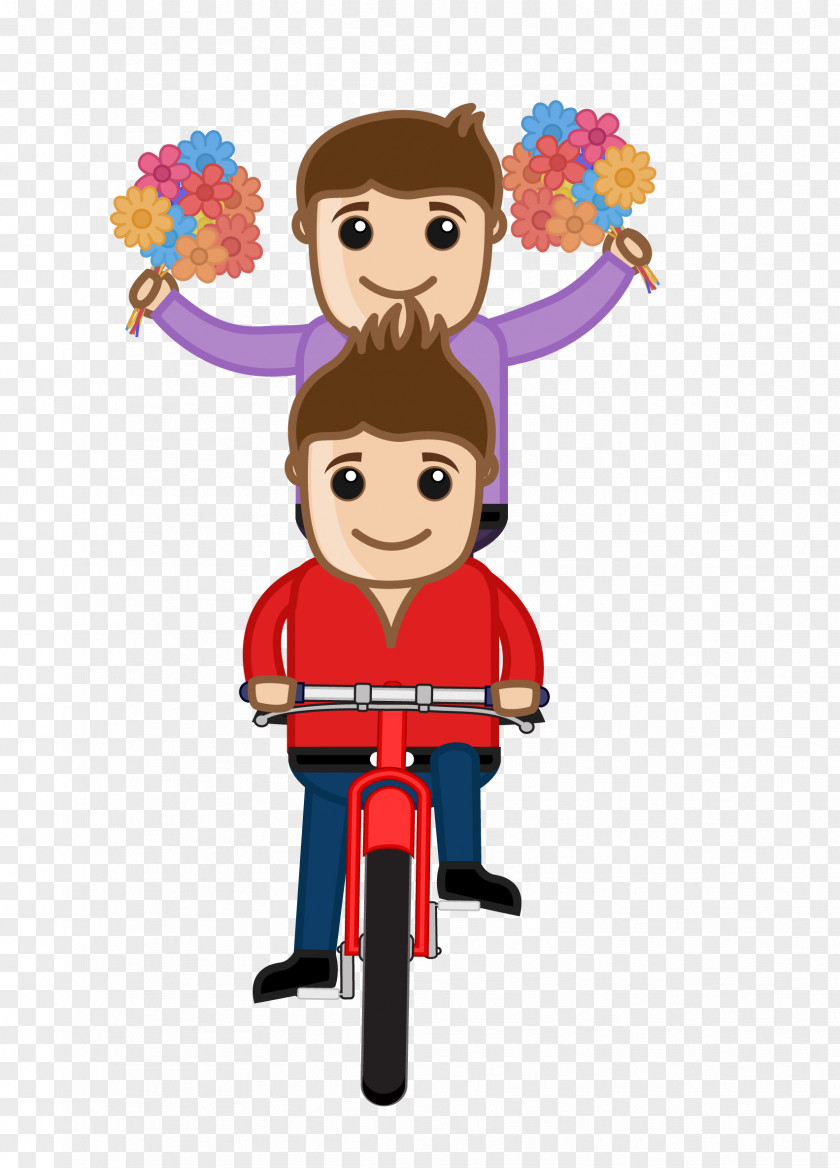 Young Boy Riding A Bicycle Hands Holding Flower Clip Art PNG