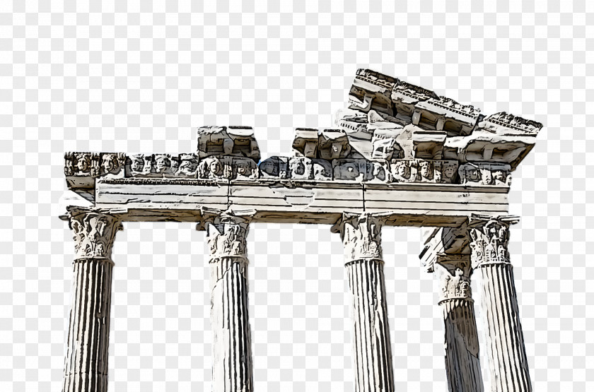 Cartoon Line Art Ancient Roman Architecture Drawing PNG