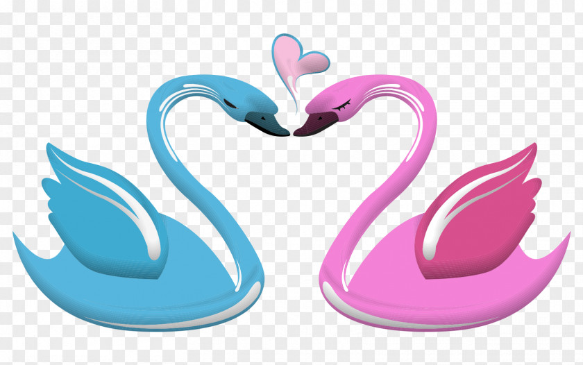 Vector Cartoon Hand-painted Blue And Purple Swan Couple Lovebird Black Heart PNG