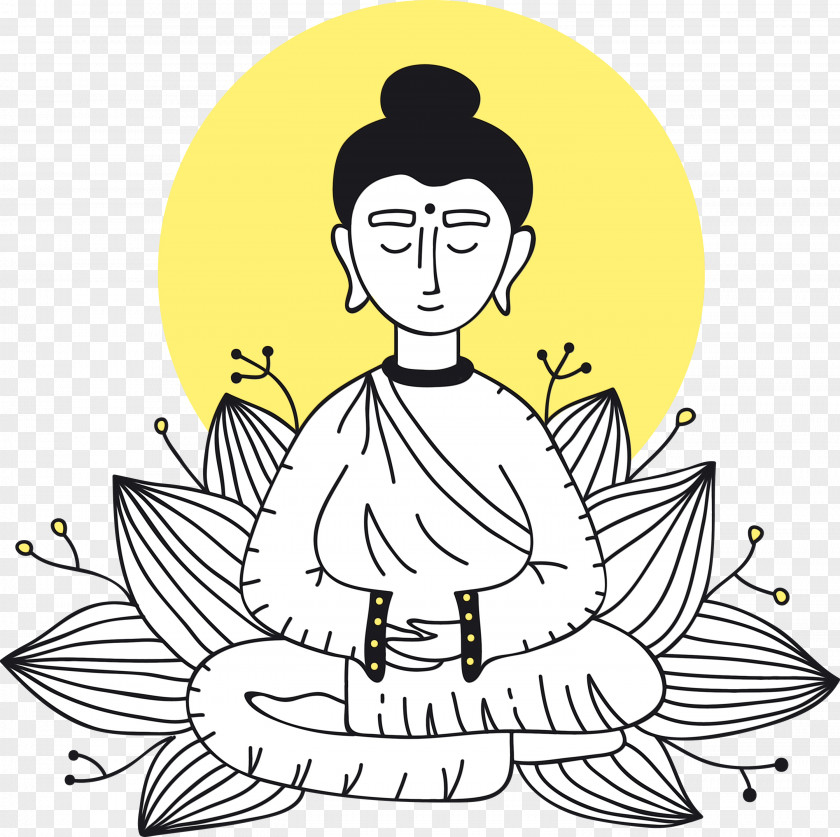 Line Art Meditation Black Hair Gesture PNG