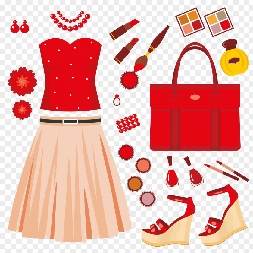 Red Dress Fashion Handbag Clip Art PNG