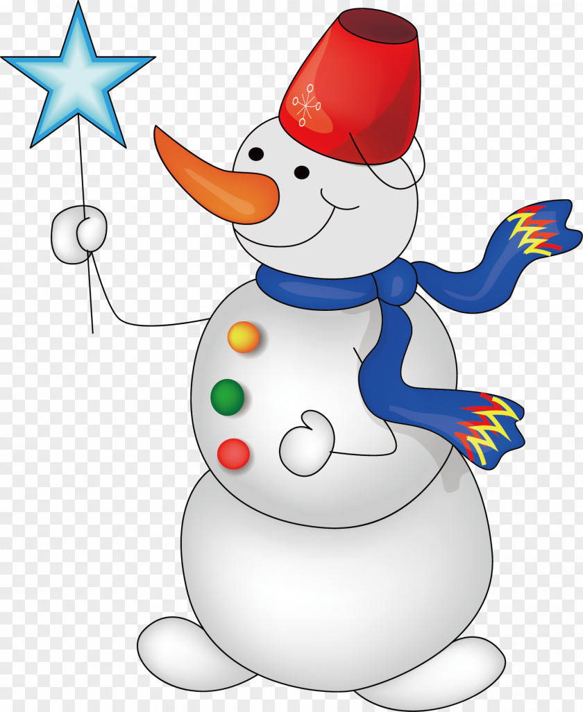 Snowman Holding Star Stick Christmas Clip Art PNG